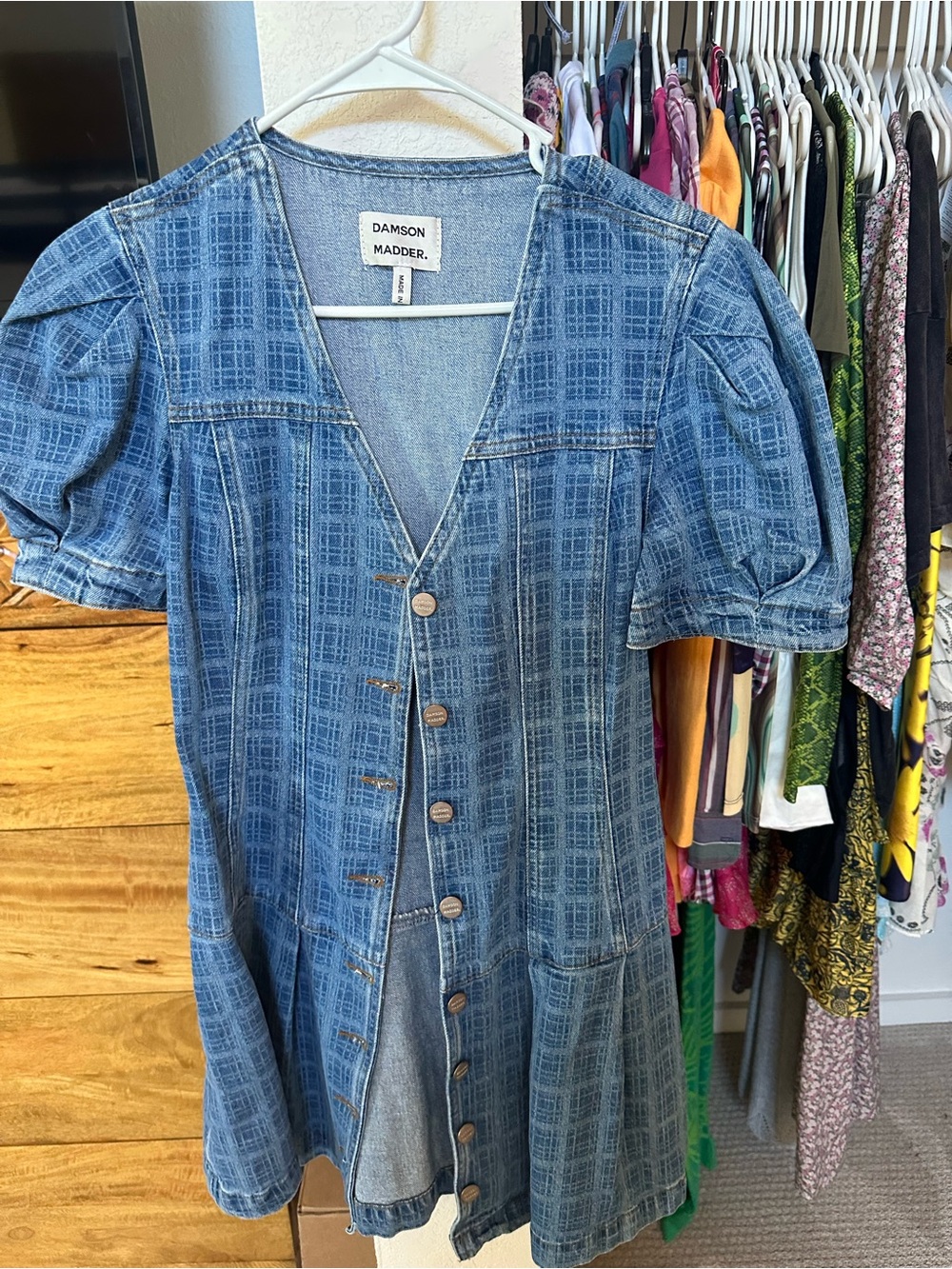 Blue Denim Puff-Sleeve Dress